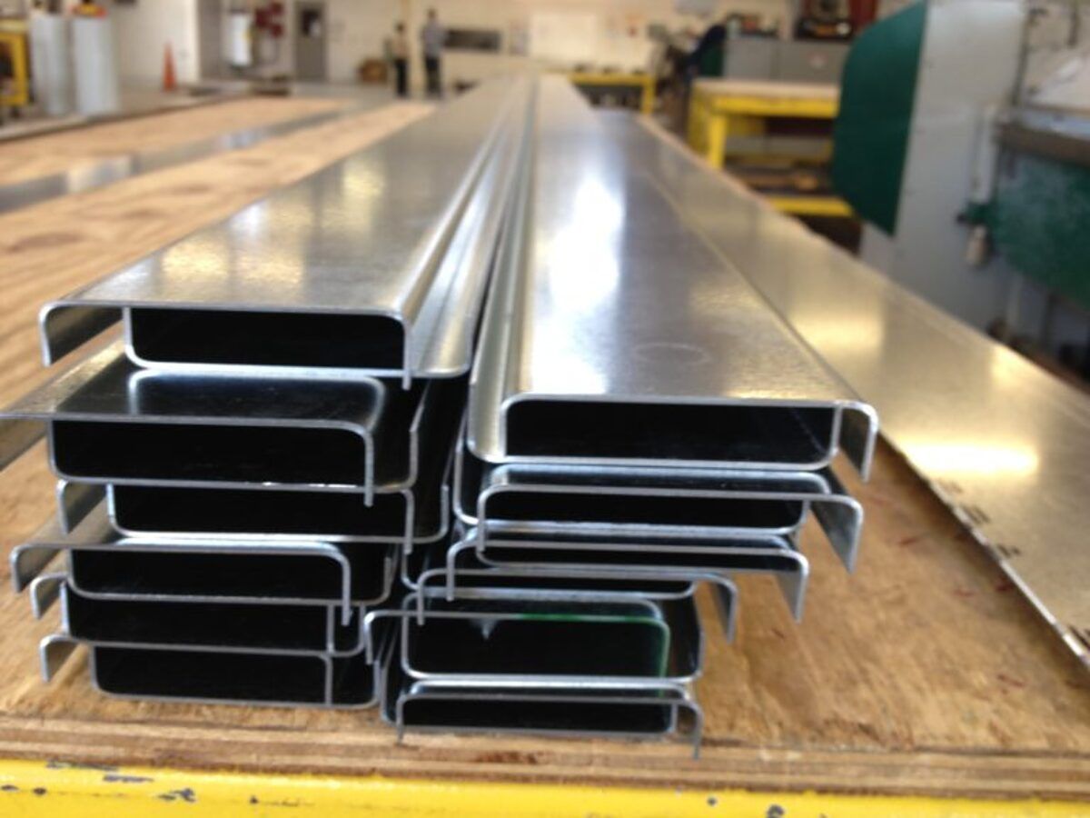 Stacks of formed channel profiles on the shop floor